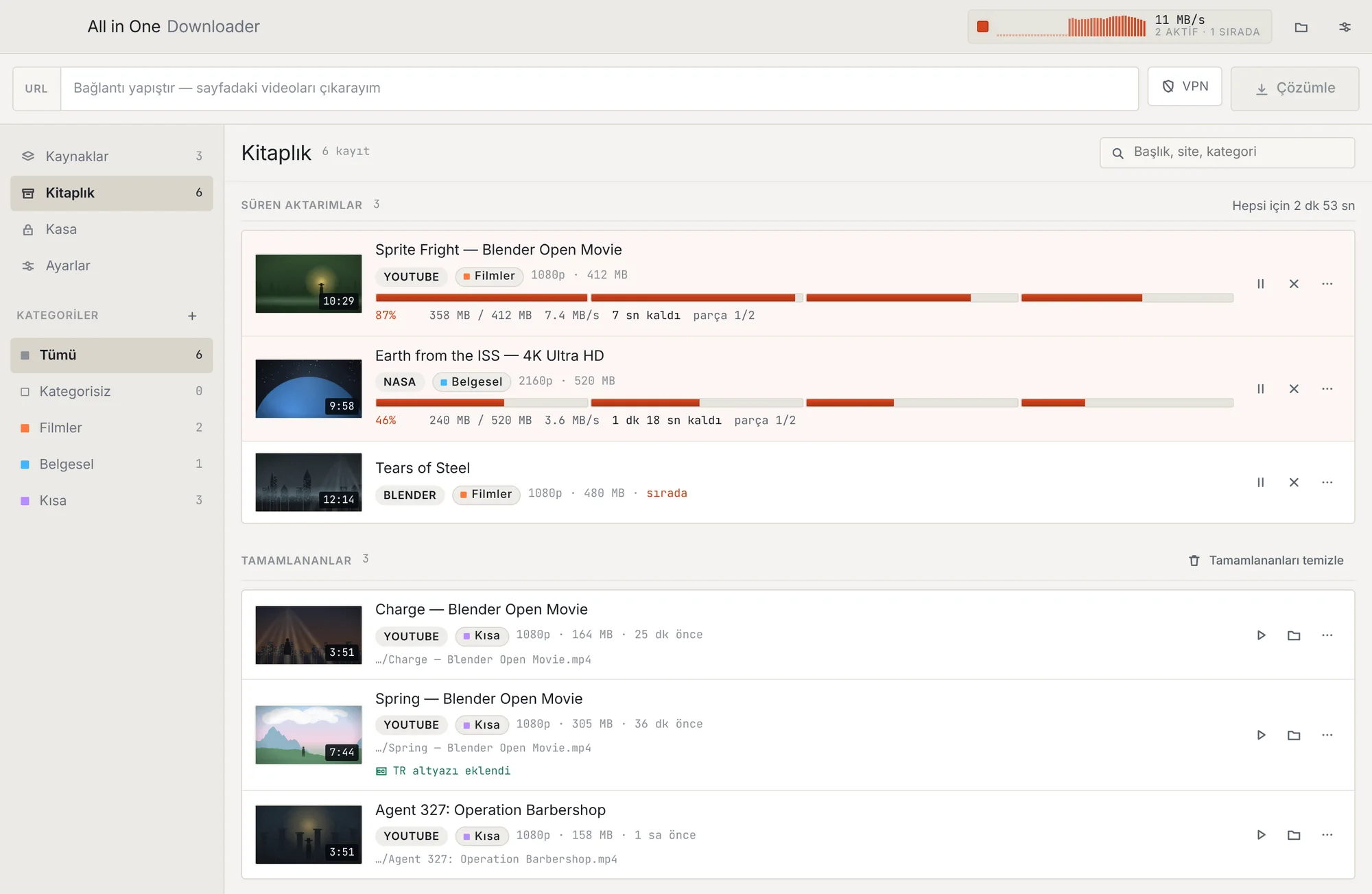 Categories, subtitles, finished and failed apart