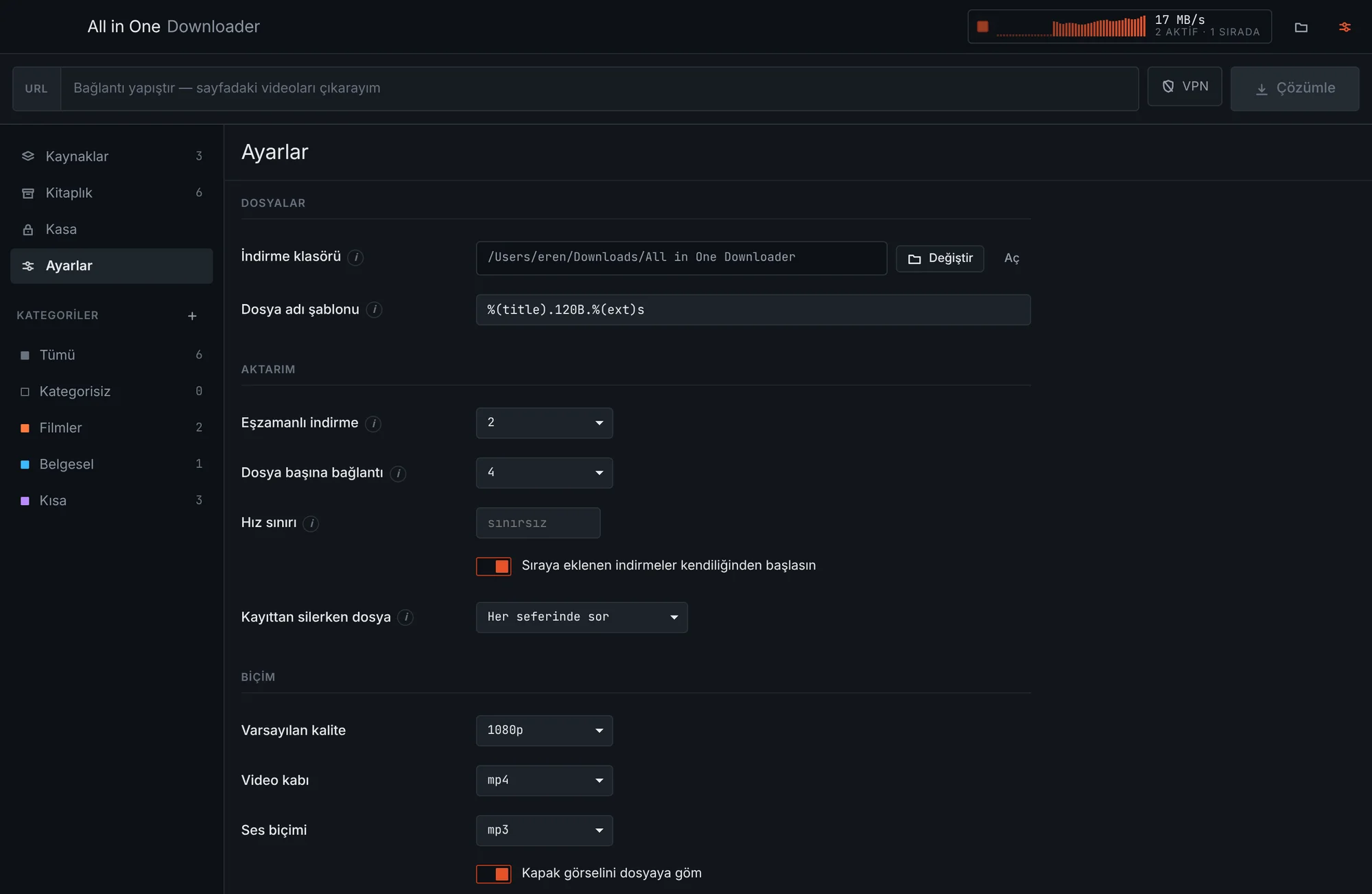 Settings, each with the reason it exists