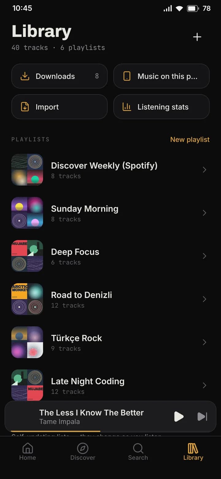 Library: downloads, phone music, imports
