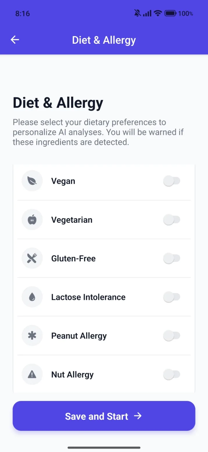 Diet and allergy preferences