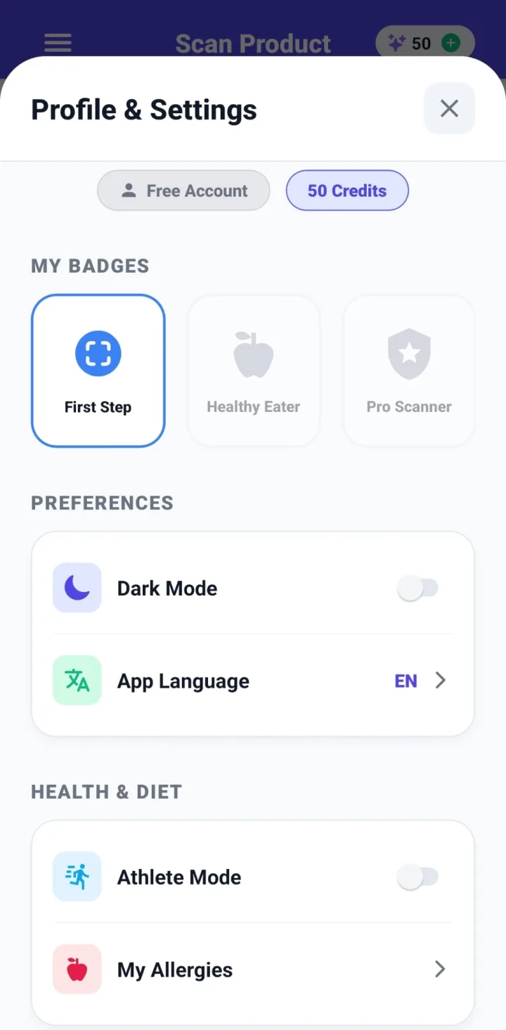 Badges and settings