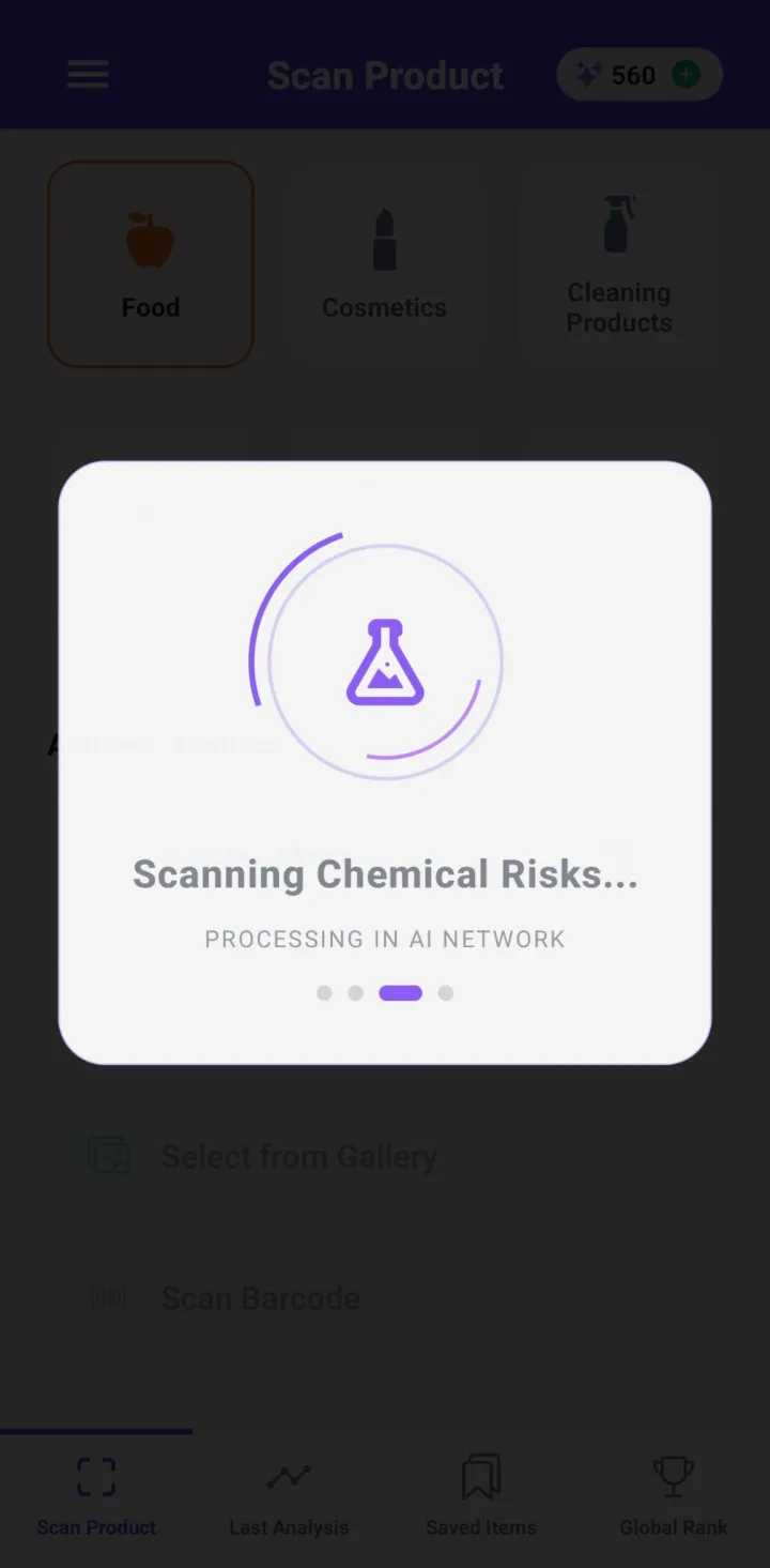 Scanning, with a progress state that says what it does