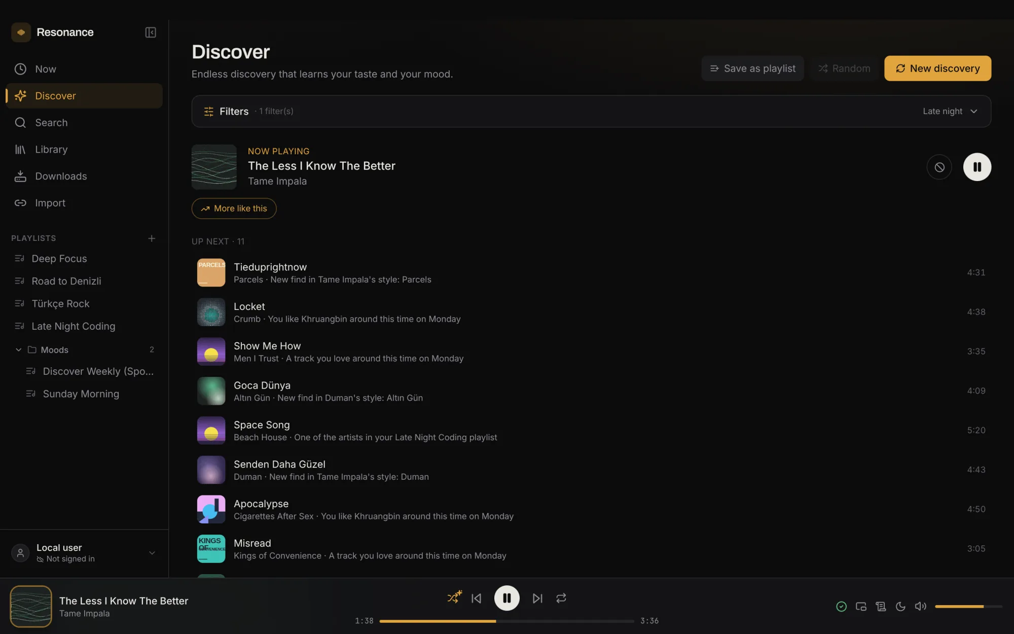 Discover: an endless queue, each pick explained