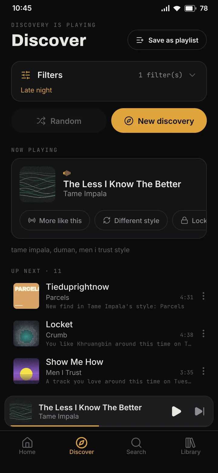 Discover: a queue that explains every pick
